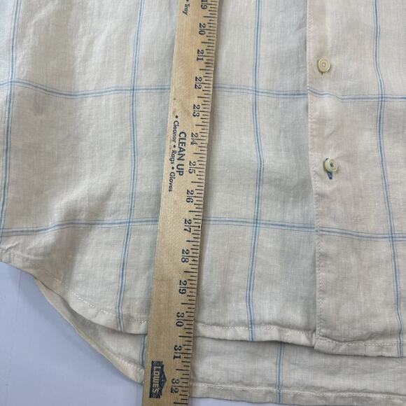 Tommy Bahama Relax Mens Large Linen Blue Button Up Shirt Window Pane - Picture 10 of 12